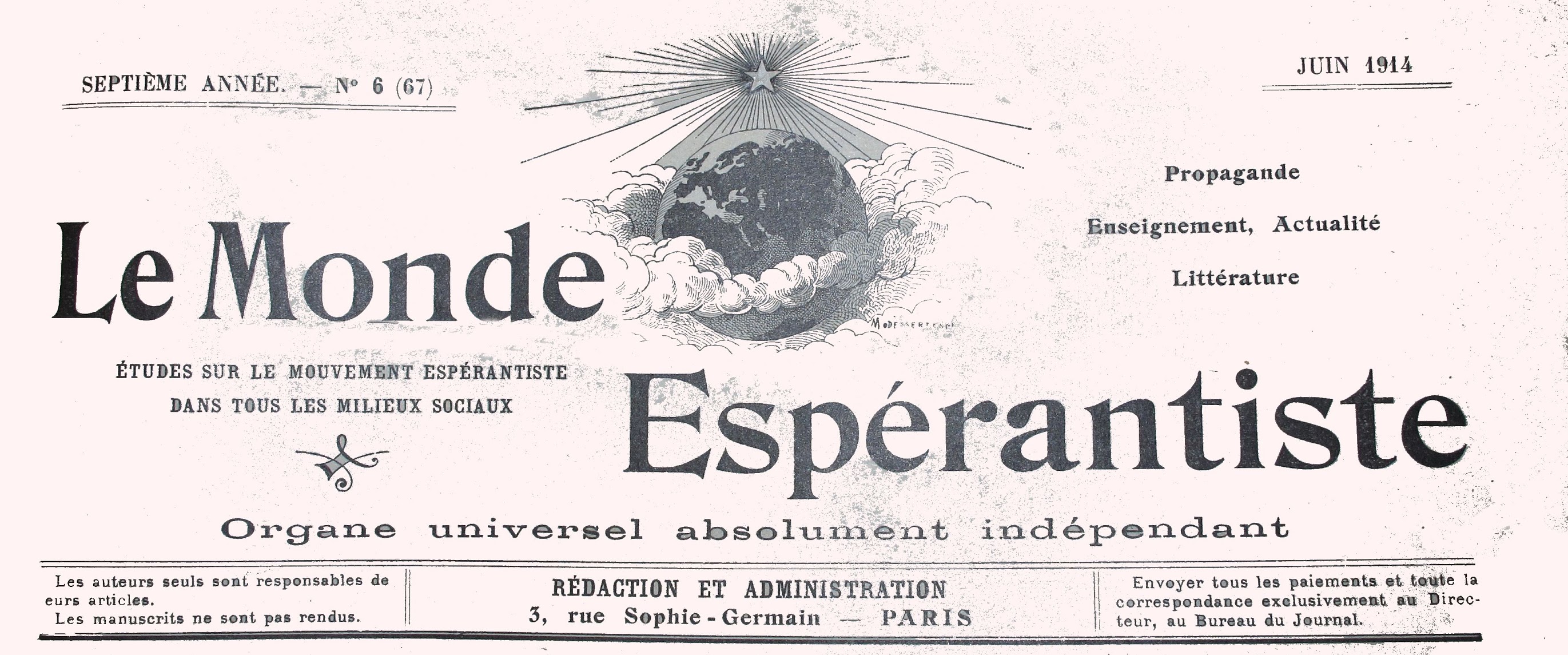Gazetkapo de <em>Le Monde Espérantiste</em> (Foto Biblioteko Molera)